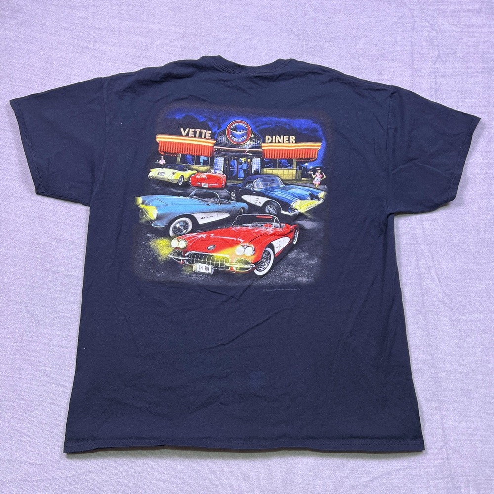 Gildan Mens XL Vette Diner‎ Graphic T Shirt Chevrolet Corvette Car Tee